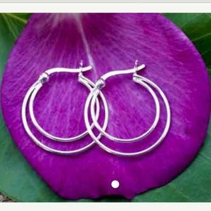 Sterling Silver Cresent Moon Double Hoop Earrings
